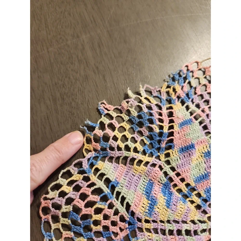 Vintage Pastel Variegated Crochet Doilies Set 2 Colorful Maximalist Decor Flaw*